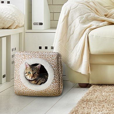 PetMaker Pet Pal Cave Cat Animal Print Pet Bed with Removable Cushion Pad