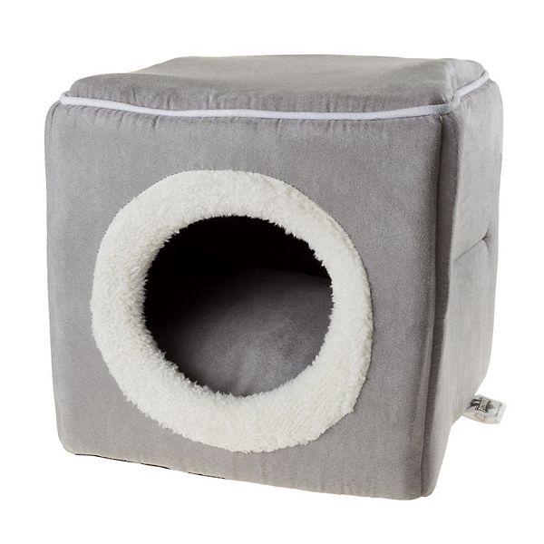 PetMaker Cozy Cave Enclosed Cube Cat Bed with Removable Foam Cushion - Gray