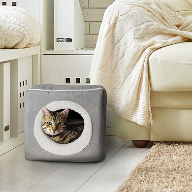 PetMaker Cozy Cave Enclosed Cube Cat Bed with Removable Foam Cushion