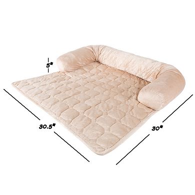 PetMaker 30" x 30.5" Beige Water-Resistant Pet Couch Cover Bed with Memory Foam Bolster for Dogs and Cats