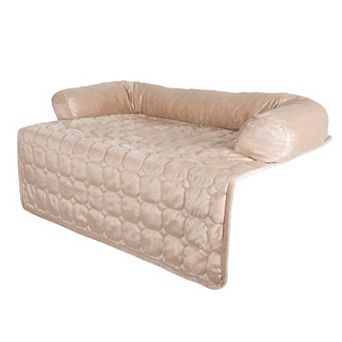 PetMaker 35" x 35" Beige Water-Resistant Pet Couch Cover Bed with Memory Foam Bolster for Dogs and Cats