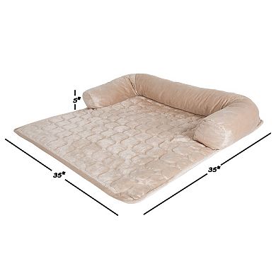 PetMaker 35" x 35" Beige Water-Resistant Pet Couch Cover Bed with Memory Foam Bolster for Dogs and Cats