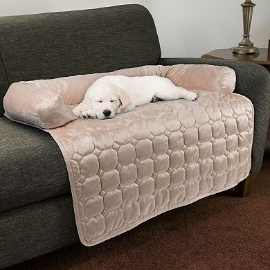 PetMaker 35" x 35" Beige Water-Resistant Pet Couch Cover Bed with Memory Foam Bolster for Dogs and Cats