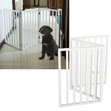 PetMaker 3-Panel Folding Indoor Freestanding Wooden Pet Gate for Stairs or Doorways