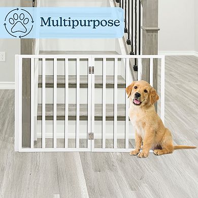 PetMaker 3-Panel Folding Indoor Freestanding Wooden Pet Gate for Stairs or Doorways