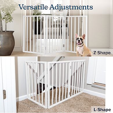 PetMaker 3-Panel Folding Indoor Freestanding Wooden Pet Gate for Stairs or Doorways