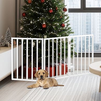 PetMaker 3-Panel Folding Indoor Freestanding Wooden Pet Gate for Stairs or Doorways