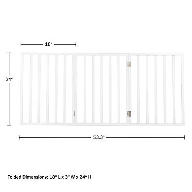 PetMaker 3-Panel Folding Indoor Freestanding Wooden Pet Gate for Stairs or Doorways