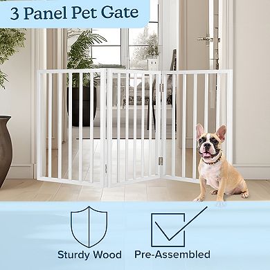 PetMaker 3-Panel Folding Indoor Freestanding Wooden Pet Gate for Stairs or Doorways