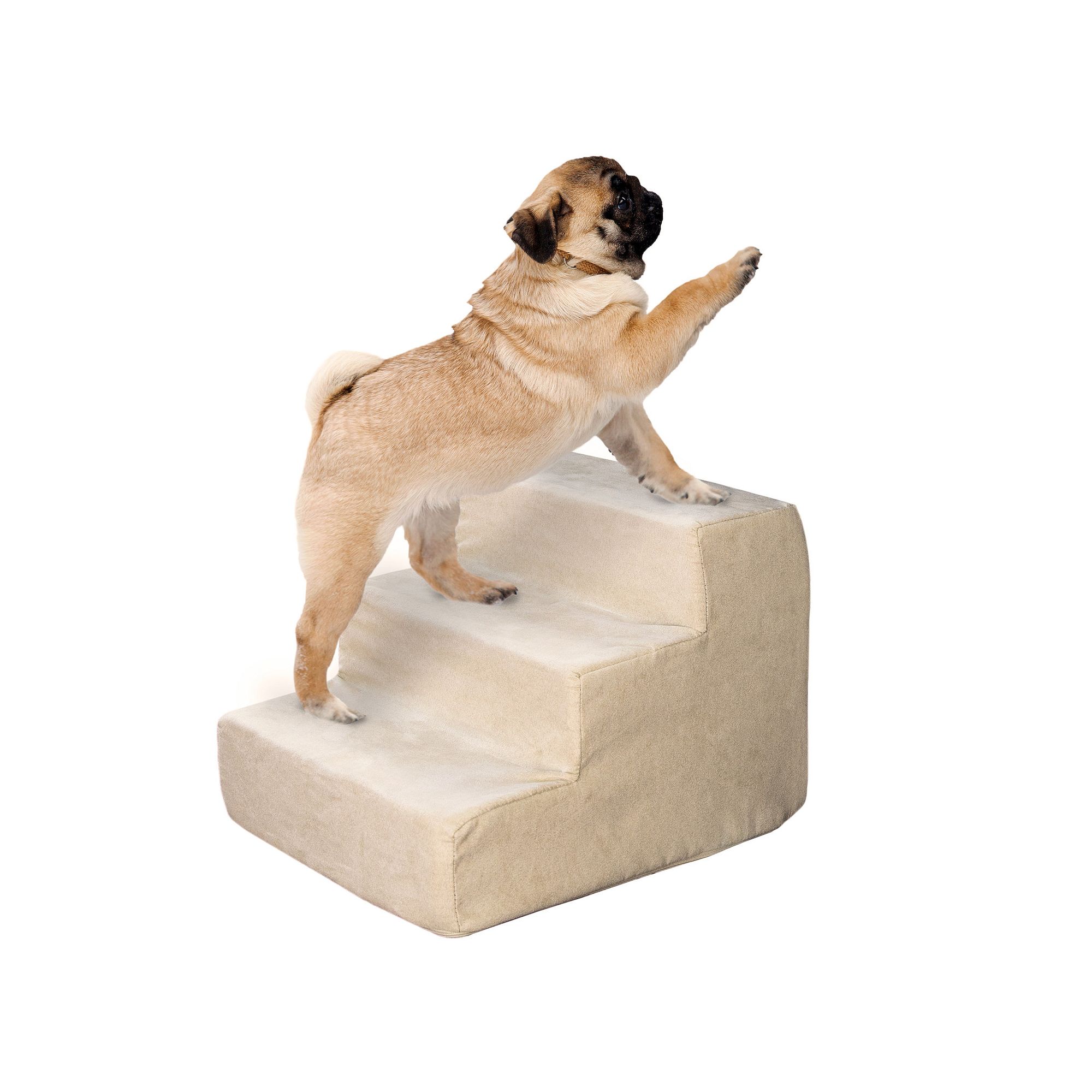 PetMaker 3-Step Nonslip Foam Dog and Cat Stairs with Beige Removable Zipper
