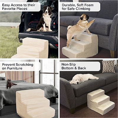 PetMaker 3-Step Nonslip Foam Dog and Cat Stairs with Beige