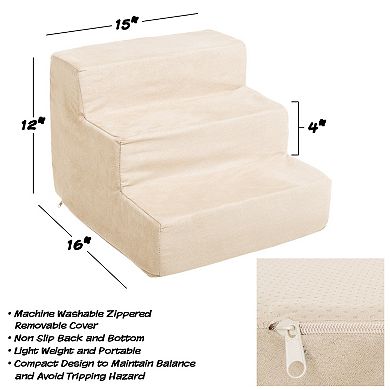 PetMaker 3-Step Nonslip Foam Dog and Cat Stairs with Removable Zippered Microfiber Cover