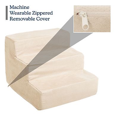 PetMaker 3-Step Nonslip Foam Dog and Cat Stairs with Beige Removable Zippered Microfiber Cover