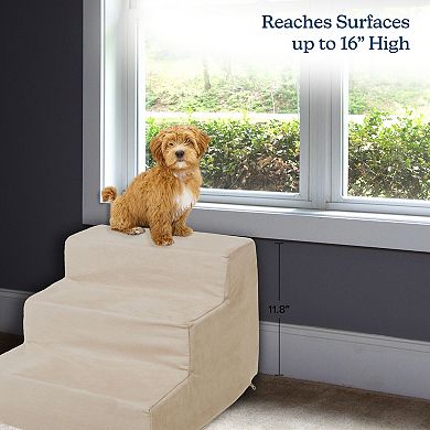 PetMaker 3-Step Nonslip Foam Dog and Cat Stairs with Beige Removable Zippered Microfiber Cover