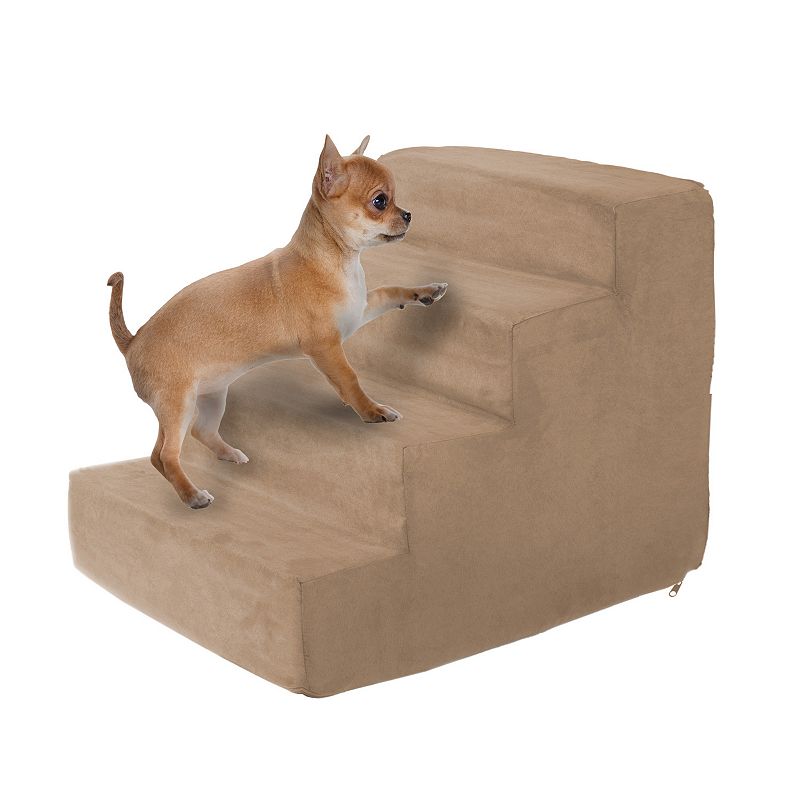 PetMaker Pet Pal High Density Foam Pet Stairs 4 Steps with Washable Cover, Beige Khaki