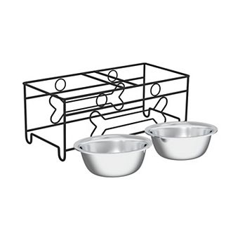 PetMaker Pet Pal Raised Stainless Steel Food & Water Bowls with Decorative Stand