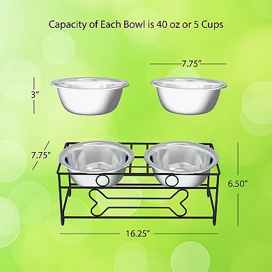 PetMaker Pet Pal Raised Stainless Steel Food & Water Bowls with Decorative Stand