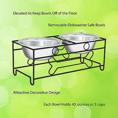 PetMaker Pet Pal Raised Stainless Steel Food & Water Bowls with Decorative Stand