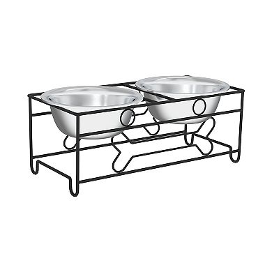 PetMaker Pet Pal Raised Stainless Steel Food & Water Bowls with Decorative Stand
