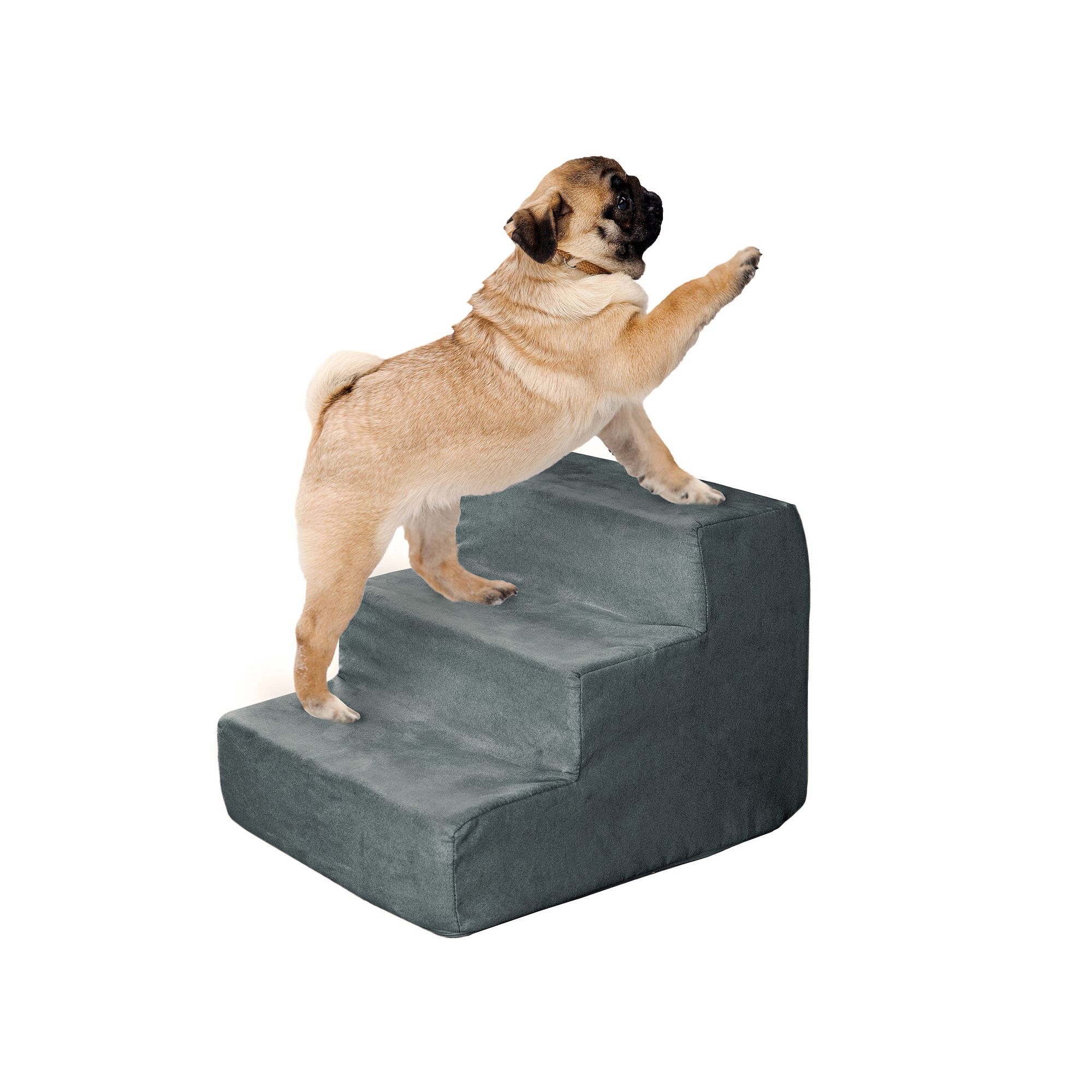 PetMaker 3-Step Nonslip Foam Dog and Cat Stairs with Gray Removable Zippere