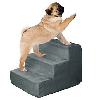 PetMaker 3-Step Nonslip Foam Dog and Cat Stairs with Gray Removable Zippered Microfiber Cover