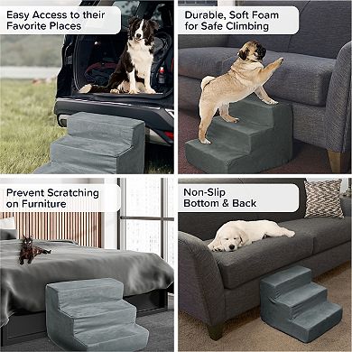 PetMaker 3-Step Nonslip Foam Dog and Cat Stairs with Gray Removable Zippered Microfiber Cover