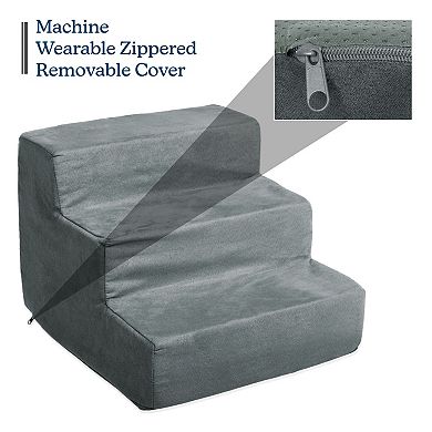 PetMaker 3-Step Nonslip Foam Dog and Cat Stairs with Gray Removable Zippered Microfiber Cover