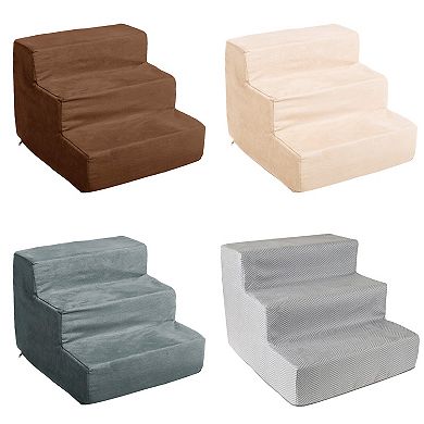 PetMaker 3-Step Nonslip Foam Dog and Cat Stairs with Gray Removable Zippered Microfiber Cover