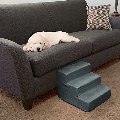 PetMaker 3-Step Nonslip Foam Dog and Cat Stairs with Gray Removable Zippered Microfiber Cover