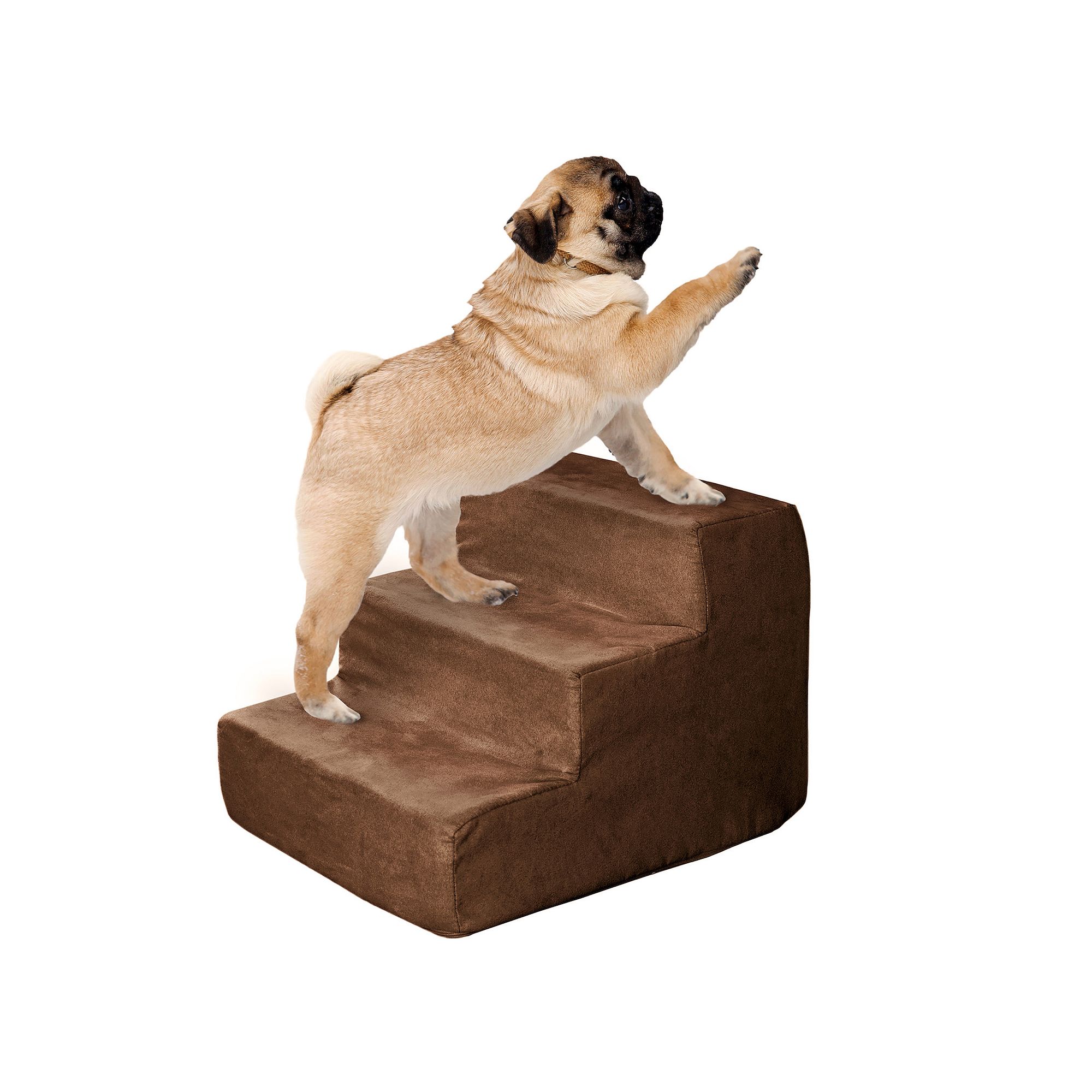 PetMaker Pet Pal High Density Foam Pet Stairs 3 Steps with Brown Washable C