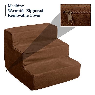 PetMaker Pet Pal High Density Foam Pet Stairs 3 Steps with Brown Washable Cover