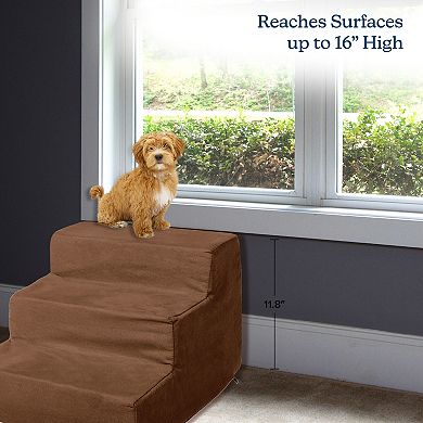 PetMaker Pet Pal High Density Foam Pet Stairs 3 Steps with Brown Washable Cover