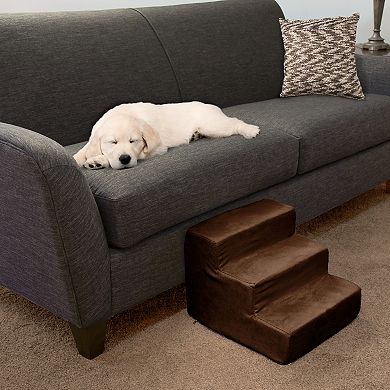 PetMaker Pet Pal High Density Foam Pet Stairs 3 Steps with Brown Washable Cover