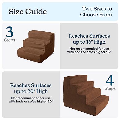 PetMaker Pet Pal High Density Foam Pet Stairs 3 Steps with Brown Washable Cover