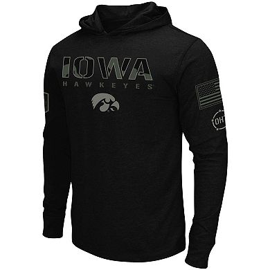 Men's Colosseum Black Iowa Hawkeyes OHT Military Appreciation Hoodie Long Sleeve T-Shirt