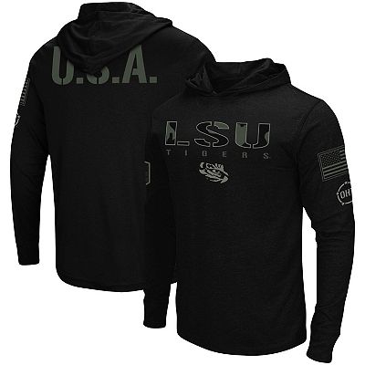 Men s Colosseum Black LSU Tigers OHT Military Appreciation Hoodie Long Sleeve T Shirt