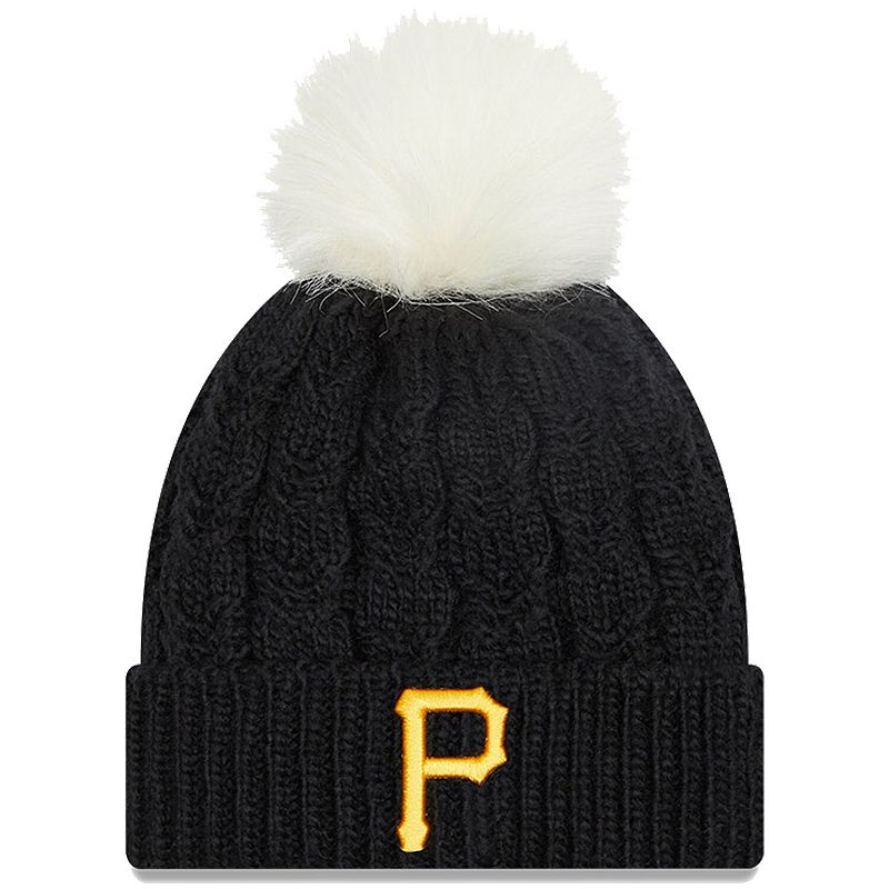 Womens New Era Black Pittsburgh Pirates Flurry Cuffed Knit Hat with Pom, P