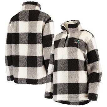 Women's G-III 4Her by Carl Banks Black/White San Jose Sharks Plaid Sherpa Quarter-Zip Jacket
