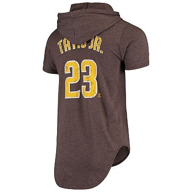 Men's Majestic Threads Fernando Tatis Jr. Heathered Brown San Diego Padres Softhand Player Tri-Blend Hoodie T-Shirt