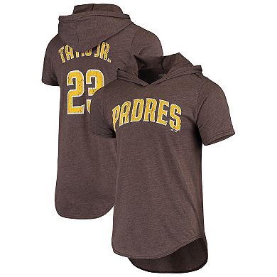 Men's Majestic Threads Fernando Tatis Jr. Heathered Brown San Diego Padres Softhand Player Tri-Blend Hoodie T-Shirt