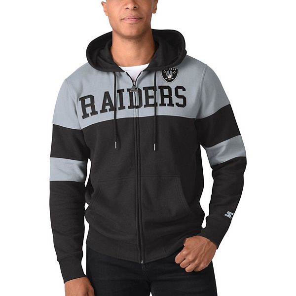 Men's Starter Black/Silver Las Vegas Raiders Running Back Full-Zip Hoodie Size: Medium