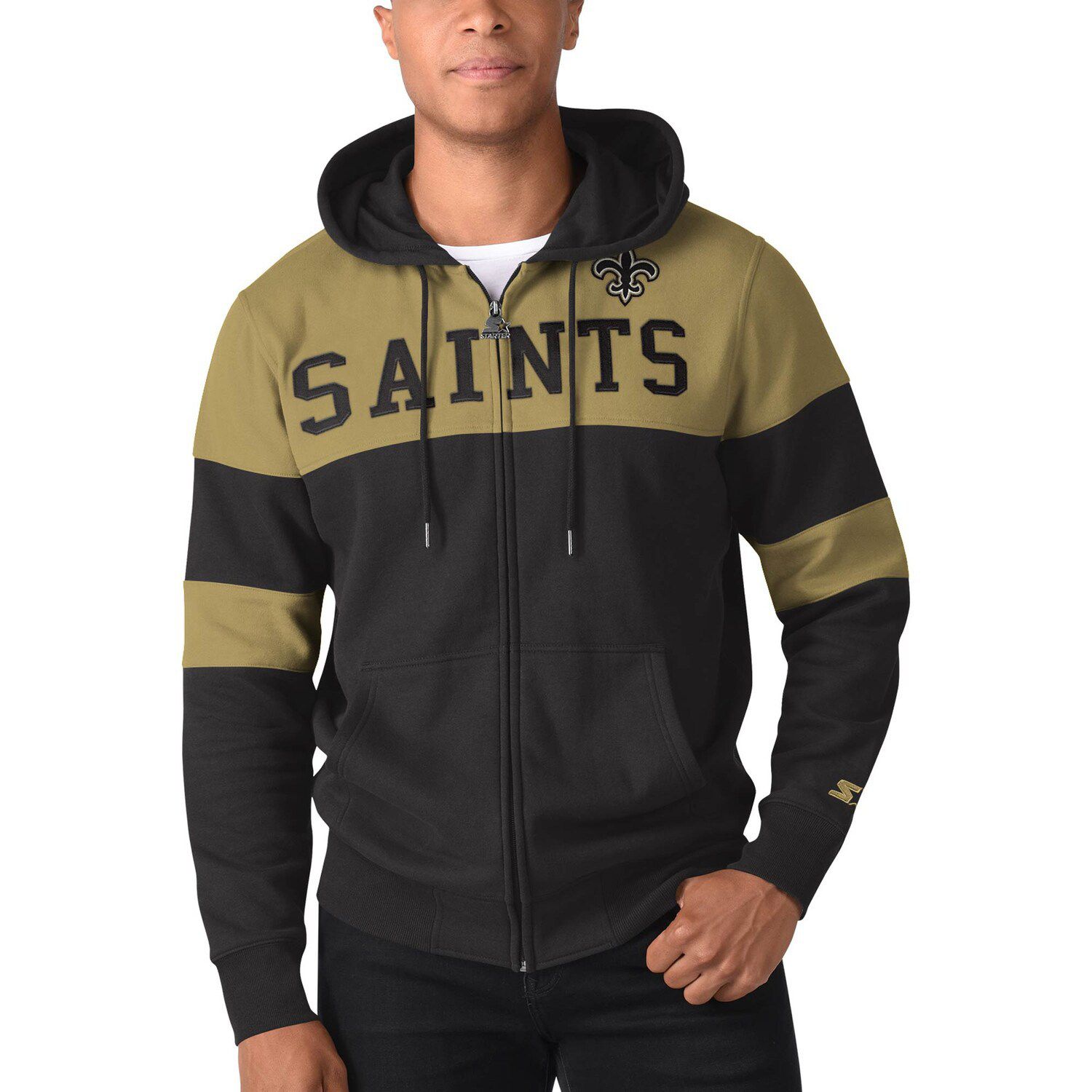 Men's Starter Black New Orleans Saints Extreme Full-Zip Hoodie Jacket Size: Extra Large