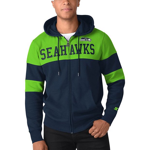 Men's Starter College Navy/Neon Green Seattle Seahawks Winning Team  Full-Zip Hoodie