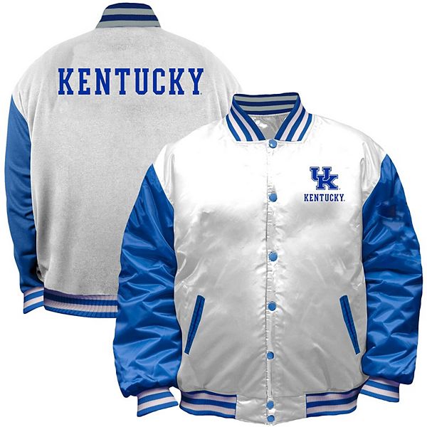 Men's White/Royal Kentucky Wildcats Big & Tall Varsity Satin Full-Snap  Jacket