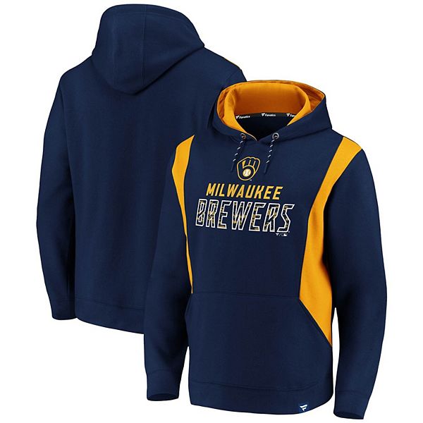 MLB Men's Milwaukee Brewers Navy Colorblock Pullover Hoodie