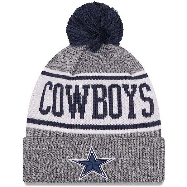 Men's New Era Gray/Navy Dallas Cowboys Banner Cuffed Knit Hat with Pom