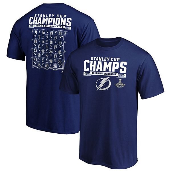 Men's Fanatics Branded Blue Tampa Bay Lightning 2020 Stanley Cup Champions  Short Ice Jersey Roster T-Shirt