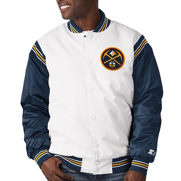 Men's Starter White/Navy Denver Nuggets Renegade Varsity Satin Full ...