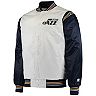 Men's Starter White/Navy Utah Jazz Renegade Varsity Satin Full-Snap Jacket