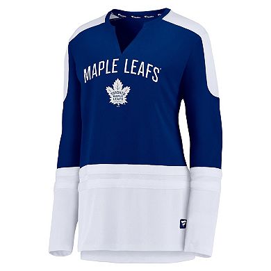 Women's Fanatics Branded Auston Matthews Blue/White Toronto Maple Leafs Power Player Long Sleeve Notch Neck T-Shirt